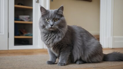 Blue british longhair cat in the living room
