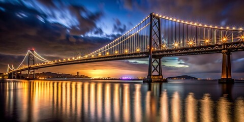 Fototapeta premium San Francisco Oakland Bay Bridge Night Silhouette Dramatic Skyline