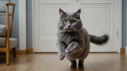 Blue british longhair cat in the living room