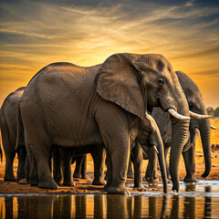 Fototapeta premium elephant photo in group in the jungle