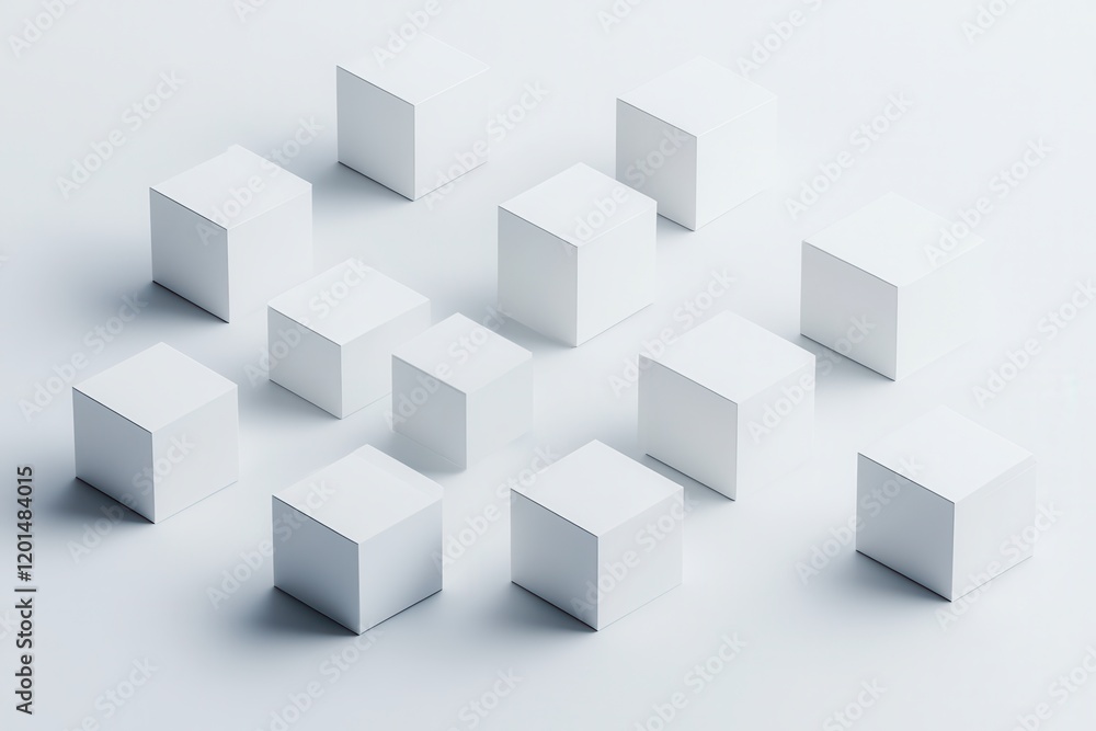 Poster abstract 3d arrangement of white gradient cubes on a soft background, perfect for modern art and des