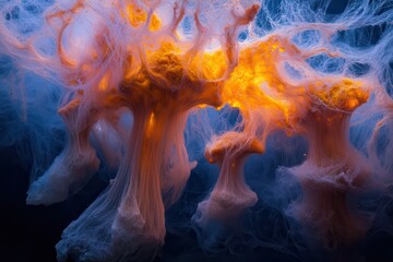 Obraz premium Ethereal Glowing Structures Resembling Stars in a Cosmic Galaxy Formation with a Mystical Appearance and Vibrant Color Palette