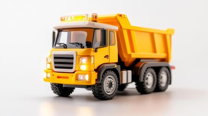 Fototapeta premium Toy tipper truck isolated on white background. Generative AI