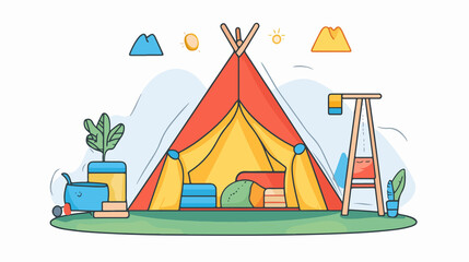 Kids Play Tent Furniture Continuous Line Art Isolated Illustration