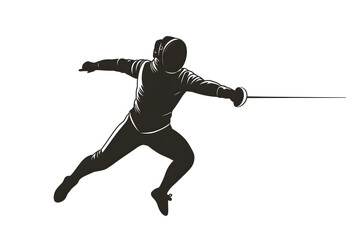 Black silhouette of a fencing sports person. Fencer flat illustration isolated on white background