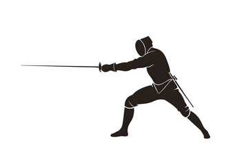 Fototapeta premium Black silhouette of a fencing sports person. Fencer flat illustration isolated on white background