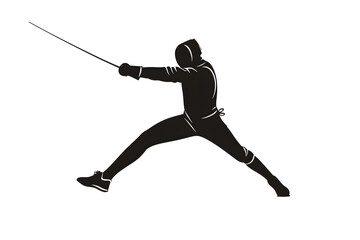 Black silhouette of a fencing sports person. Fencer flat illustration isolated on white background