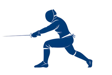 Fototapeta premium Black silhouette of a fencing sports person. Fencer flat illustration isolated on white background