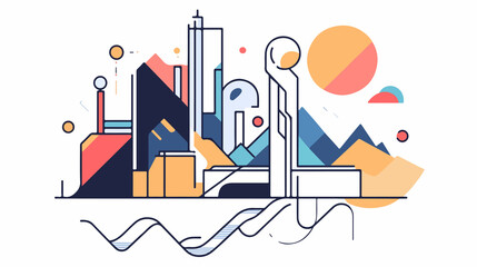 Continuous Line Art of Route Map in Flat Vector Style for Illustrations