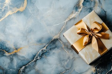 Elegant Marble Texture Background with Gift Box and Bow Perfect for Celebrations, Special Occasions, or Premium Promotions Featuring Beautiful Color Variations