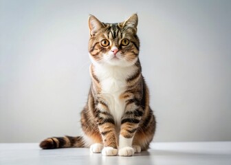Serene American Wirehair Cat in Minimalist White Setting - Elegant Feline Portrait