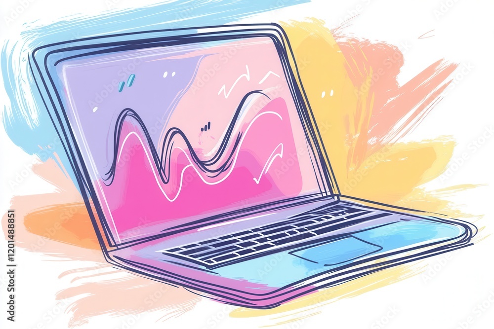 Aufkleber vector illustration of a colorful laptop displaying graphs and charts on an artistic background for 