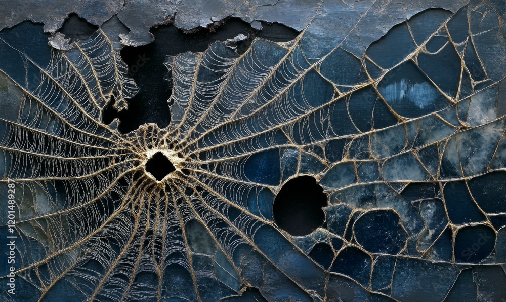 Wall mural broken glass showing intricate spiderweb pattern in detail