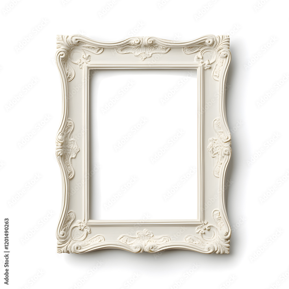 Wall mural Antique white picture frame, vintage antique picture frame mock up isolated on white background.