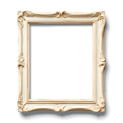 Antique white picture frame, vintage antique picture frame mock up isolated on white background.