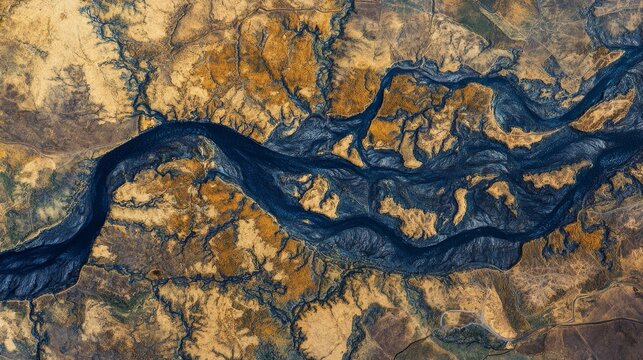 Aerial perspective of skj lfandaflj t river in iceland  stunning blue and brown natural patterns