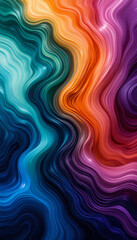 Waves of purple, orange, green, and blue create a vibrant abstract pattern
