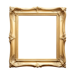 Antique gold picture frame, vintage antique golden picture frame mock up isolated on white background.