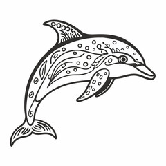 Obraz premium Intricate Dolphin Illustration with Decorative s in Black and White Vector Art
