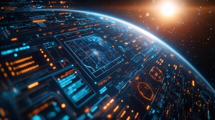 Obraz premium High-Tech Global Communication System with Virtual Data Interface. Generative AI