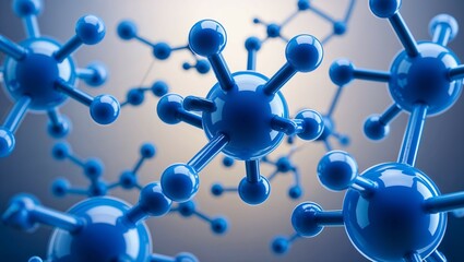 Abstract 3D molecular illustration depicts a blue chemical structure of DNA within organic biology