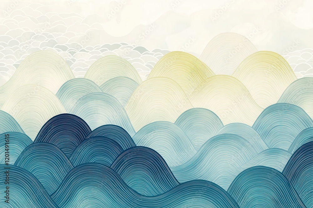 Poster soft minimalist wave patterns in calm tones, ideal for backgrounds, textures or artistic projects, i