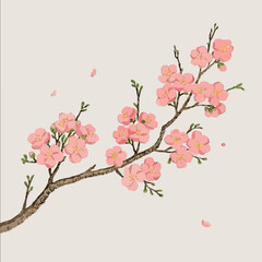 Elegant Tet Peach Blossom Illustration: A Symbol of Vietnamese New Year