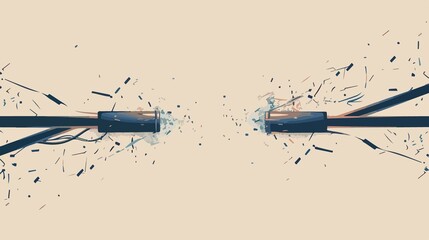 Broken Cable Wire Cut Vector Illustration