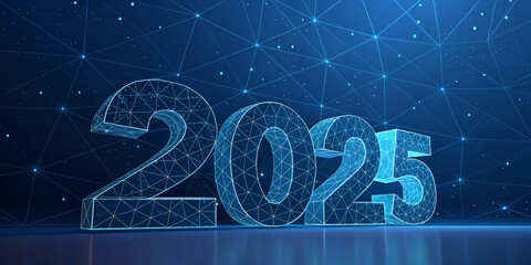 2025 New Year Celebration with Abstract Low Poly Wireframe Style
