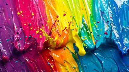 Colorful paint splashing on black background. Macro shot of colorful paint splashes 