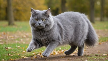 Obraz premium Blue british longhair cat in the park