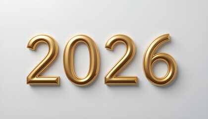 Numéro '2026' en finition dorée élégante sur fond blanc minimaliste pour célébrer la nouvelle année.