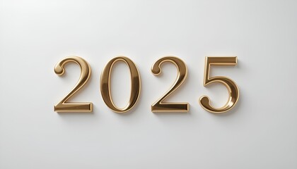 Numéro '2025' en finition dorée élégante sur fond blanc minimaliste pour célébrer la nouvelle année.