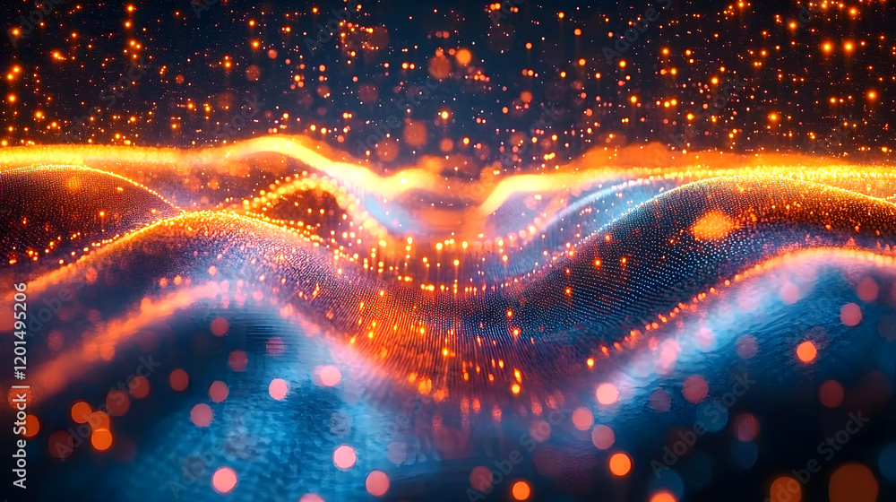 Poster abstract futuristic background with glowing neon wave lines, generative ai, technology, digital abst
