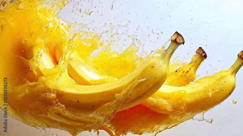 Aufkleber bright yellow bananas burst through a wave of liquid, creating an energetic explosion of color and t