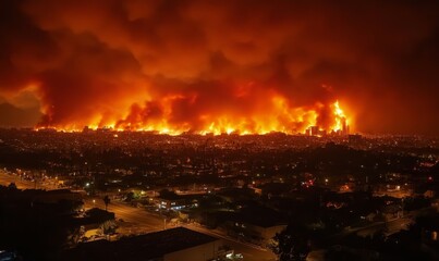 Fototapeta premium City Under Siege: Apocalyptic Firestorm Engulfs Urban Landscape