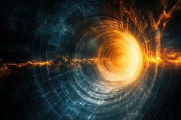 Fototapeta premium Glowing Spiral Tunnel with Radiant Lines Forming a Dynamic Energy Flow, Creating a Visual Journey Through a Mystical Space of Light and Color