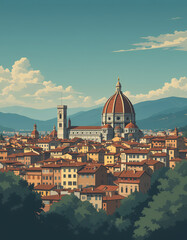 Italy: Modern Poster Illustration Travel Print Decor Gift Paper Canvas Wall Retro Art