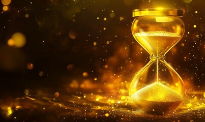 Classic hourglass with golden light and soft bokeh effect