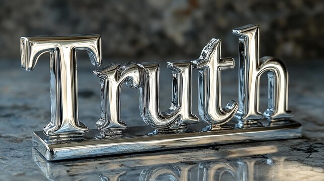 Polished Chrome Truth Letters on Textured Surface. Generative AI - Powered by Adobe