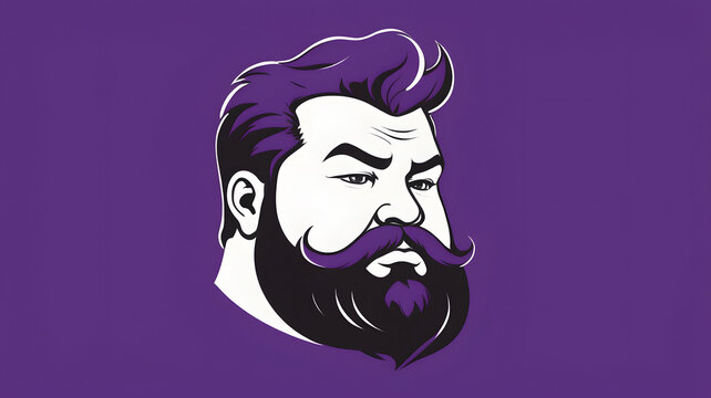 Hipster-inspired graphic of a bearded man on purple background