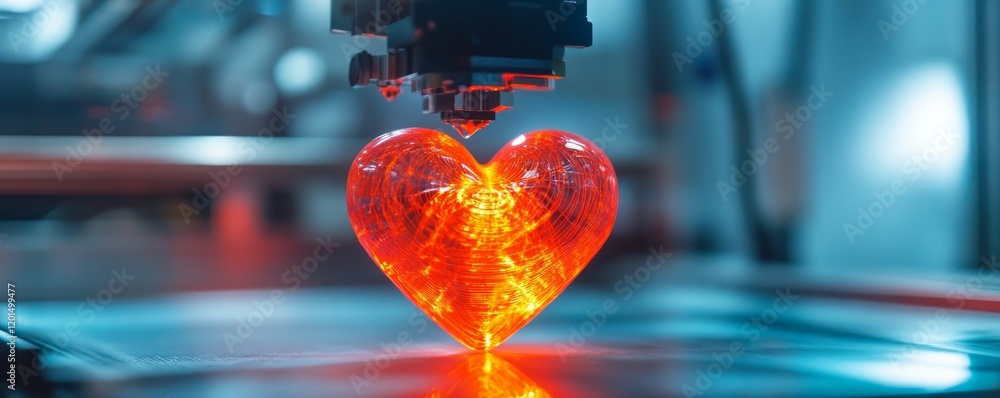 Aufkleber heart shaped object on a 3d printer in industrial setting for manufacturing and prototyping concepts