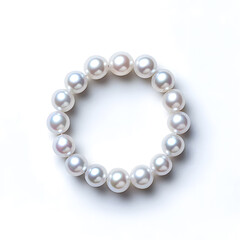 Top view natural pearl women bracelet or necklace, isolated on a white background