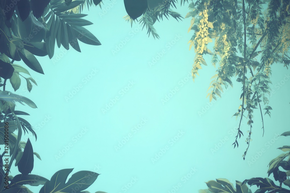 Poster lush jungle background with green leaves and soft light perfect for nature-themed designs and projec