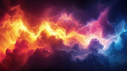Vivid cosmic cloudscape with fiery nebulae. Ideal for sci-fi, fantasy art, wallpapers, and abstract designs.