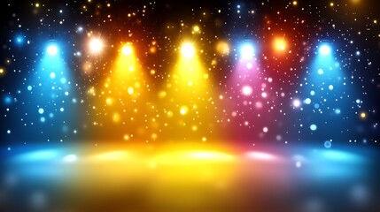 Obraz premium Colorful Stage Lights Illuminate Dark Background
