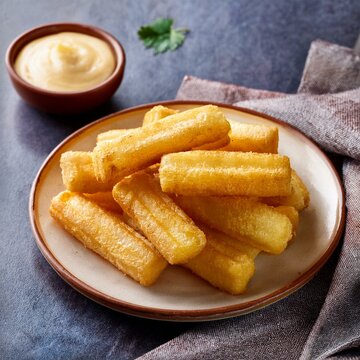 Crispy fried yuca frita sticks