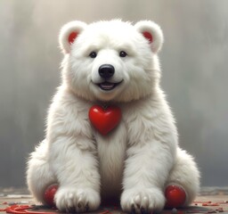 Obraz premium Illustration of fluffy bear with red heart.