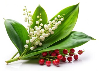 Obraz premium Lily of the Valley Plant Parts: Close-up Studio Shot on White Background