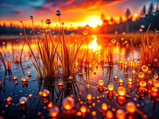 Obraz premium Macro Marsh: Vibrant Light Flares & Colorful Molecular Motion